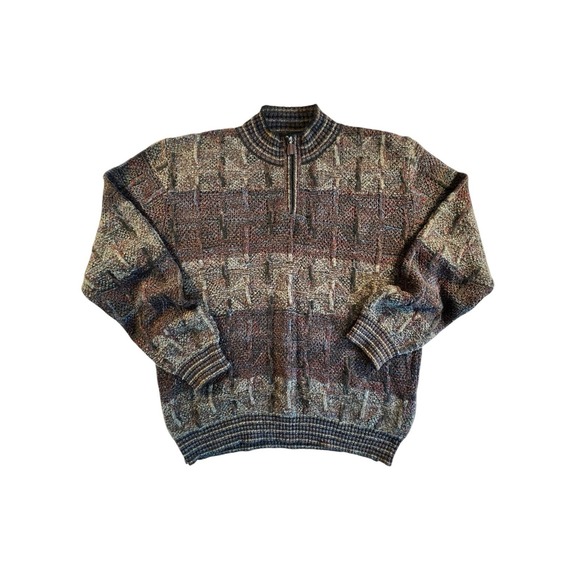 Botto Sweater Mens Medium Made in Italy Wool Mohair Striped 90s Textured 1/4 Zip